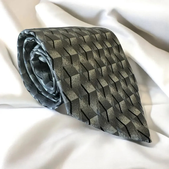 RENZO Men’s Silk Abstract Nexktie, Handmade 100% Silk Tie, Geometric Shapes - Picture 1 of 3